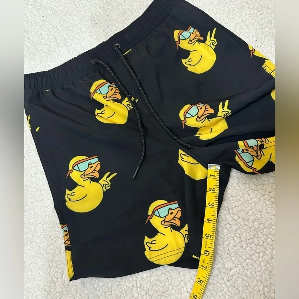 NWOT Neff Black and Yellow Duck Print Swim Trunks